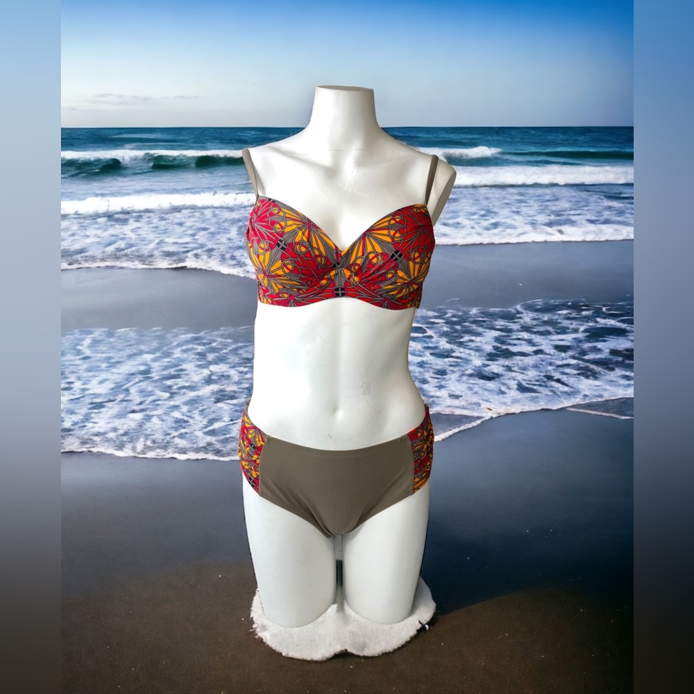 KATIA 2pc Swimsuit 
Taupe Red and orange Sz Medium